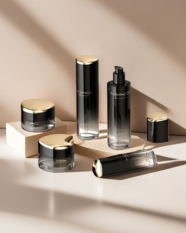 Complete eco-friendly skincare packaging collection including glass bottles, PCR plastic, and sugarcane tubes