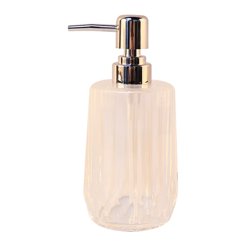 Thick-wall acrylic tall bottles with luxurious metal-finish pump heads for high-end cosmetic lotions and toners