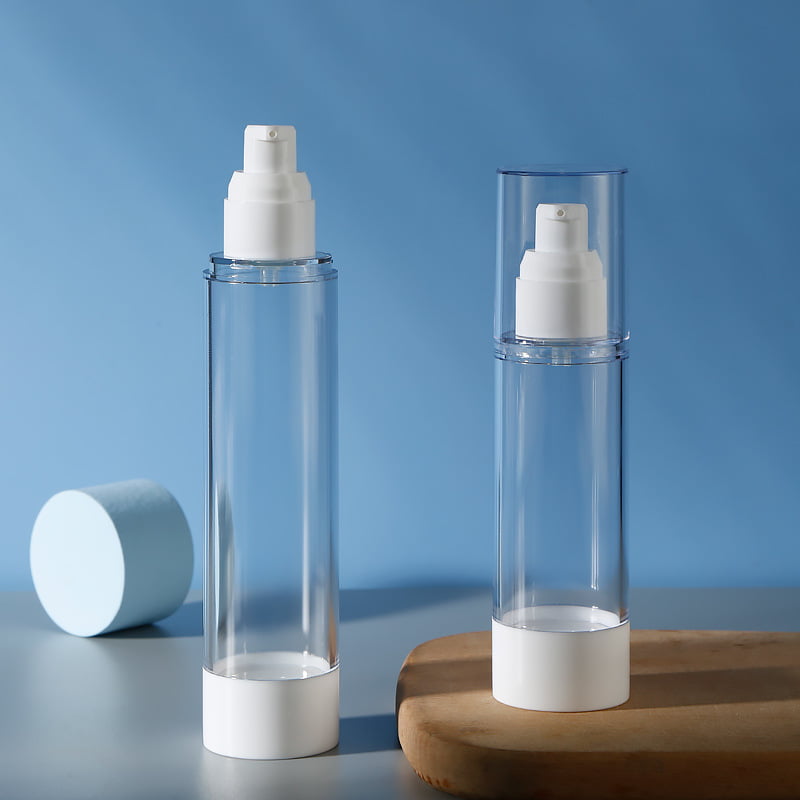 Clear AS outer tube with internal PP airless piston system for premium cosmetic packaging