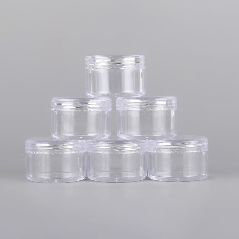 Clear PS mini sample jars with distinct colored threaded caps for cosmetic trial packaging