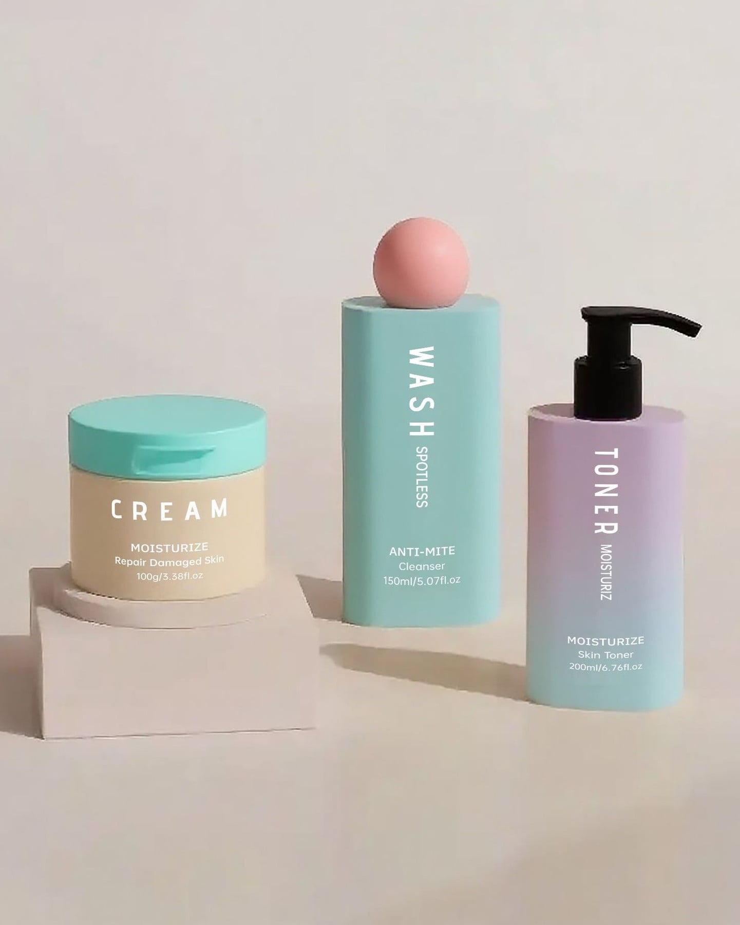 Colorful PET cosmetic packaging bottles and jars for beauty brands
