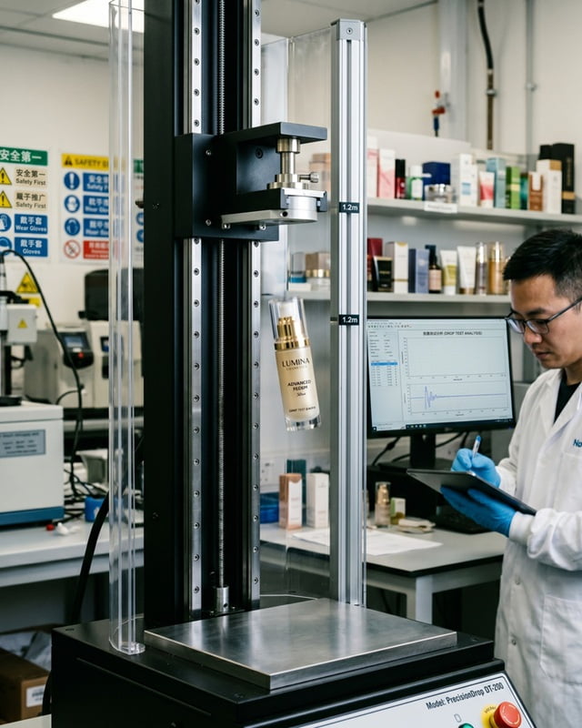 Drop and impact resistance testing for cosmetic bottles