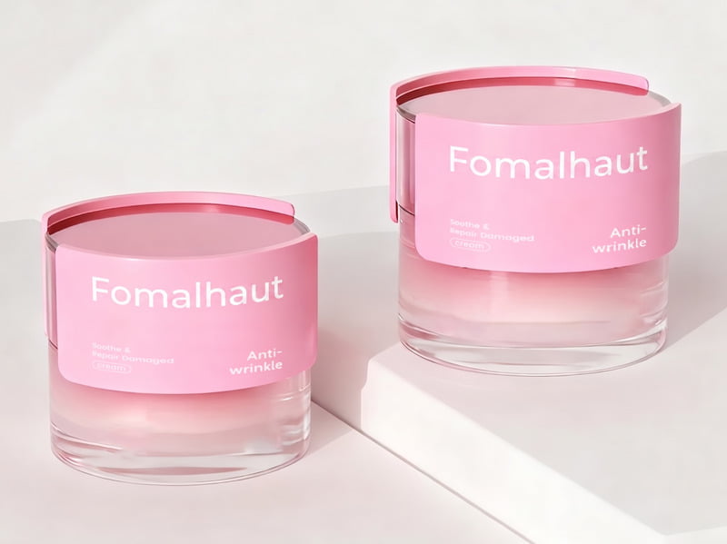 Double-wall cosmetic packaging with clear PS outer shell and chemical-resistant PP inner container