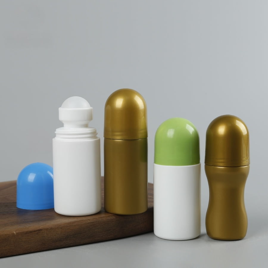 HDPE cosmetic roll-on bottles with plastic rollerballs for antiperspirant packaging