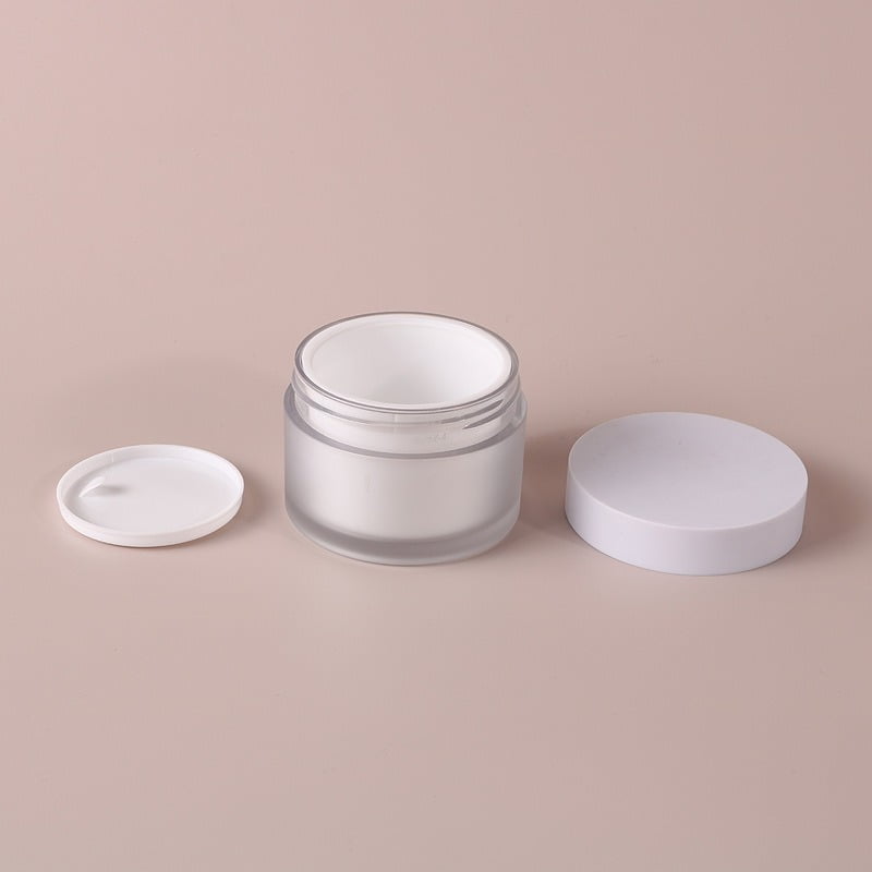 Cost-effective double-wall cosmetic jars featuring clear PS outer shells and solid PP inner bowls