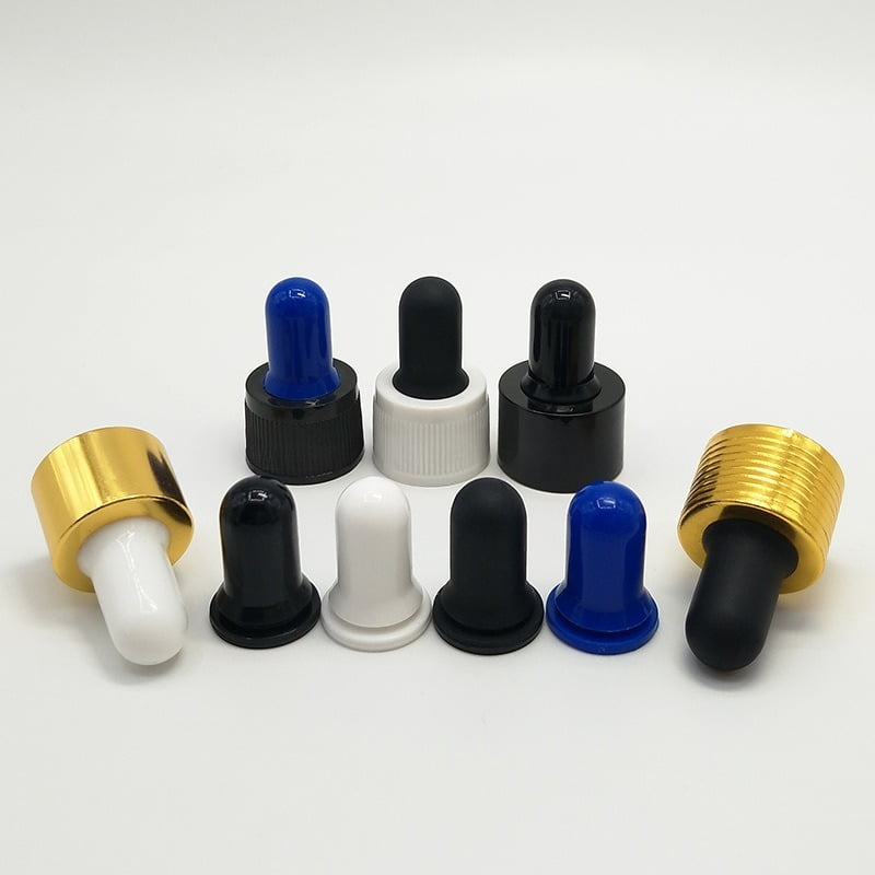 Precision cosmetic dropper assemblies featuring NBR bulb