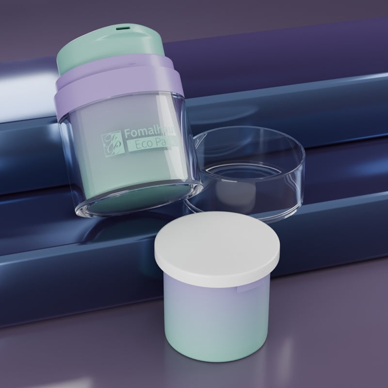 Premium Refillable Cream Jar showing heavy-base glass and PP inner pod
