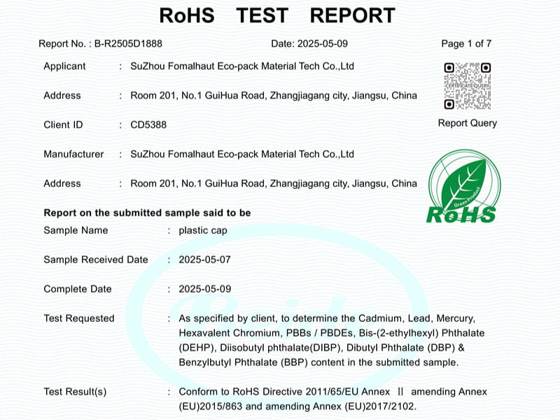 RoHS traceability certificates for export compliance