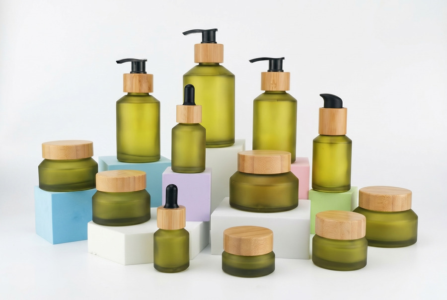 Standard glass cosmetic bottles with custom accessories