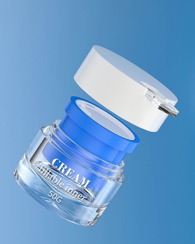 Exploded view of refillable cream jar with threaded lock system