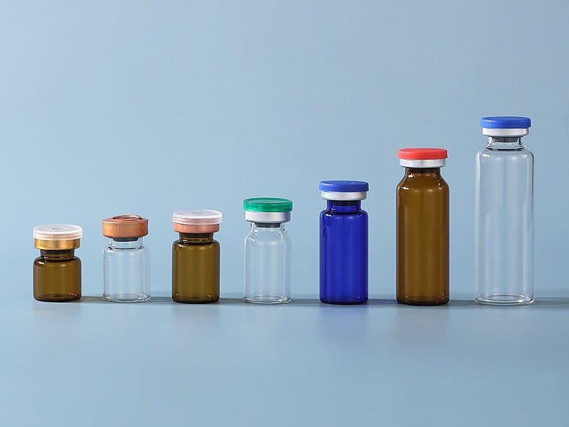 Tubular glass cosmetic vials with aluminum crimp caps and rubber stoppers for lyophilized powders