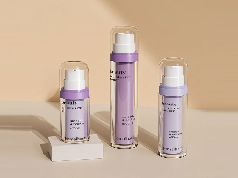 Clear airless cosmetic pump bottles in three sizes
