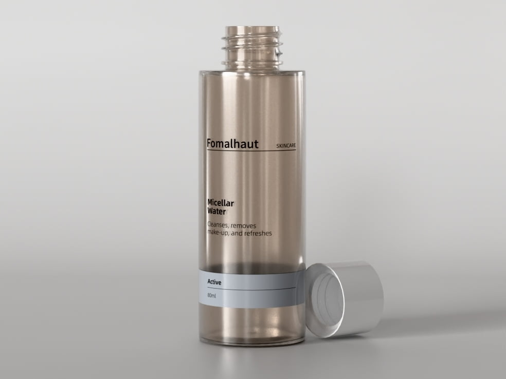 Cosmetic toner bottle with an exposed threaded neck and a separate screw cap.