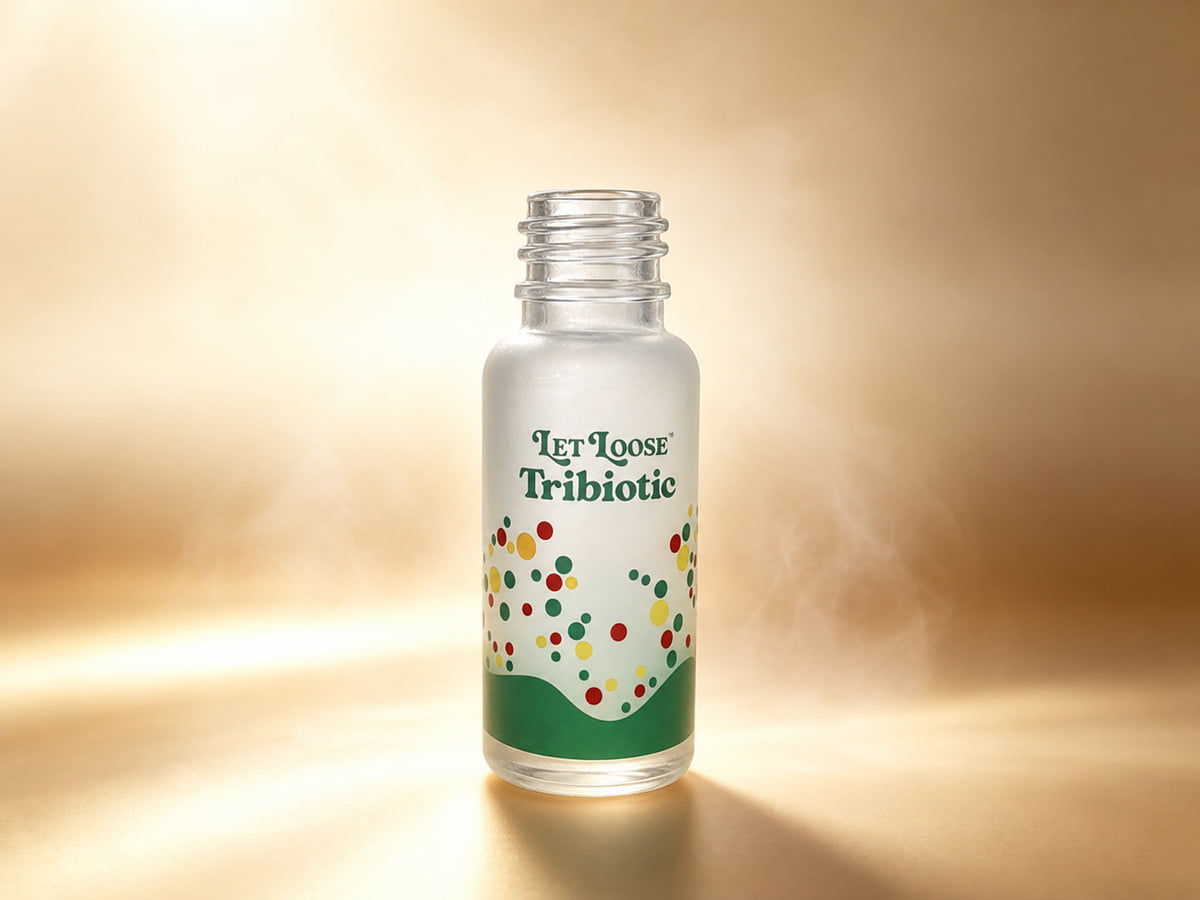 Frosted glass essential oil bottle with printed artwork